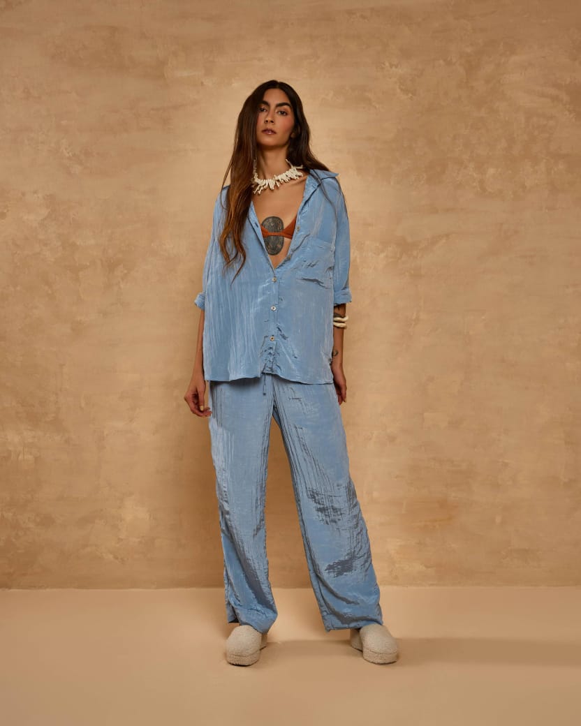 Camisa Marine Acetinada Manga Longa