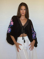 Cropped Flores Bordado