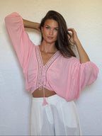 Cropped Flores Bordado